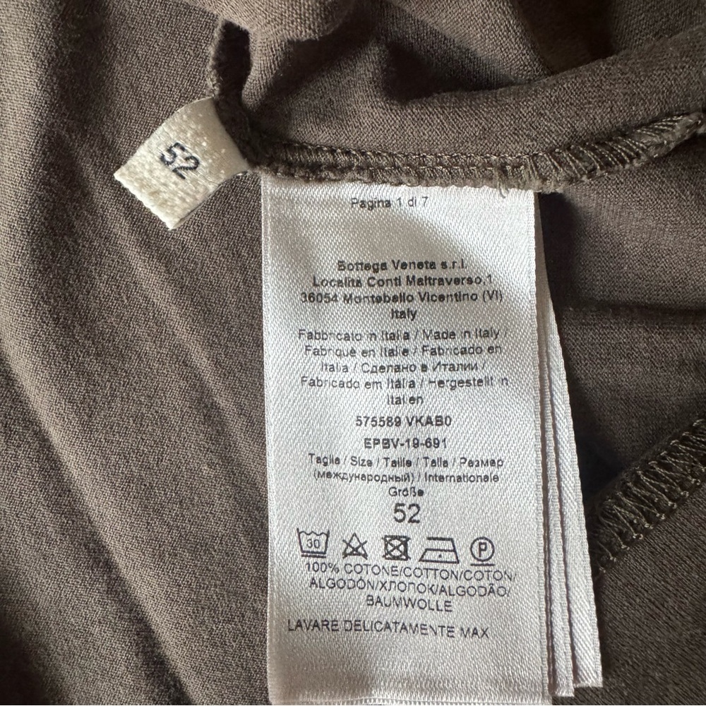 Bottega Veneta 52 Mens Large T Shirt Brown Crew Neck Short Sleeve Cotton - Picture 8 of 11